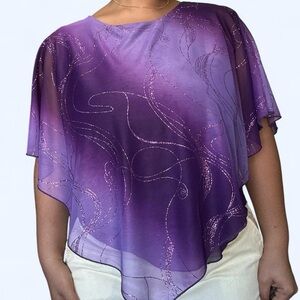 Gorg Y2K Purple Gradient Ombré Glittery Sheer Poncho Overlay Top- M/S